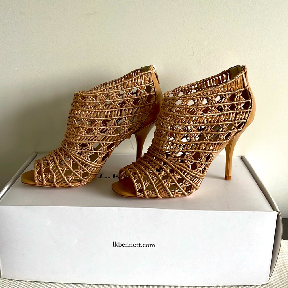 LK Bennett Tan Harness Strap Mules zipped shoes 8